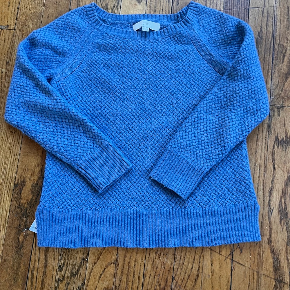 LOFT Textured Blue Crew Neck Sweater